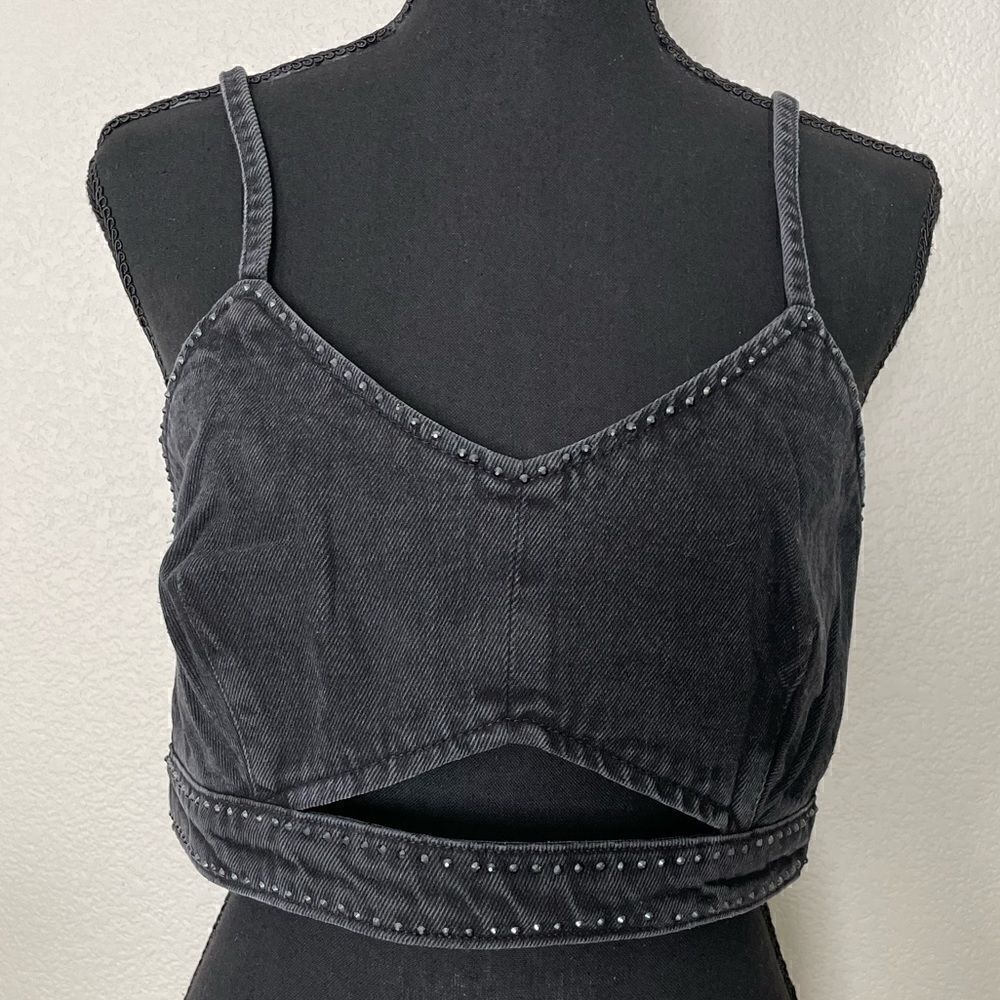 NWT Zara Rhinestone Denim Crop Top